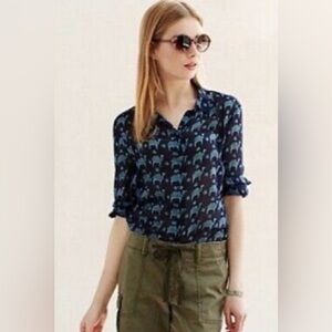 Blue XS Camel Print Button Blouse Shirt Hei Hei Anthropologie Arabian Nights Top